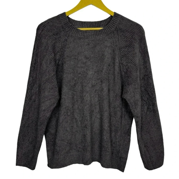 Barefoot Dreams CozyChic Lite Rib Blocked Pullover Small Carbon Gray BDWCL21908 - Picture 2 of 7